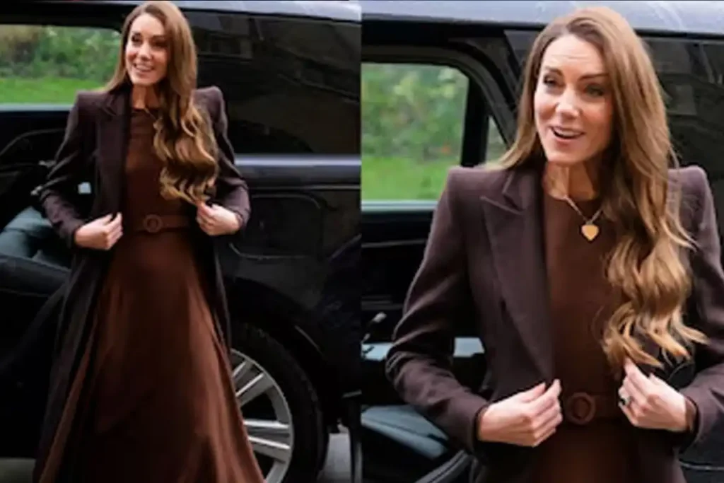 Catherine, Princess of Wales, Wears Chocolate Brown Edeline Lee Dress in Wales Catherine Princess of Wales brown Edeline Lee dress